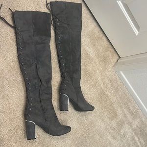 Charcoal grey & Silver over the knee boots